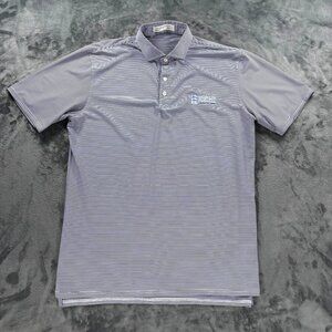 Holderness Bourne Polo Mens Large Navy White Stripe Tailored Fit Golf Prep